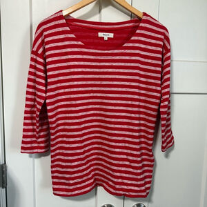 Madewell Red & White Striped 3/4 Sleeve boat Neck slub Tee Top Size XS